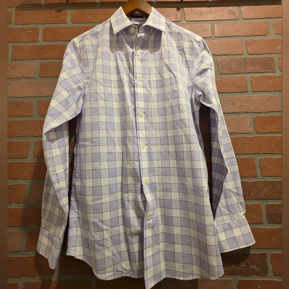 Banana Republic‎ White and Purple Checkered Dress Shirt Small. Sku88